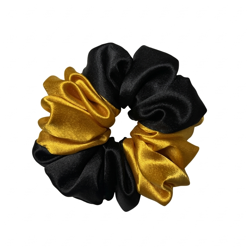 Black Yellow Satin Scrunchie L