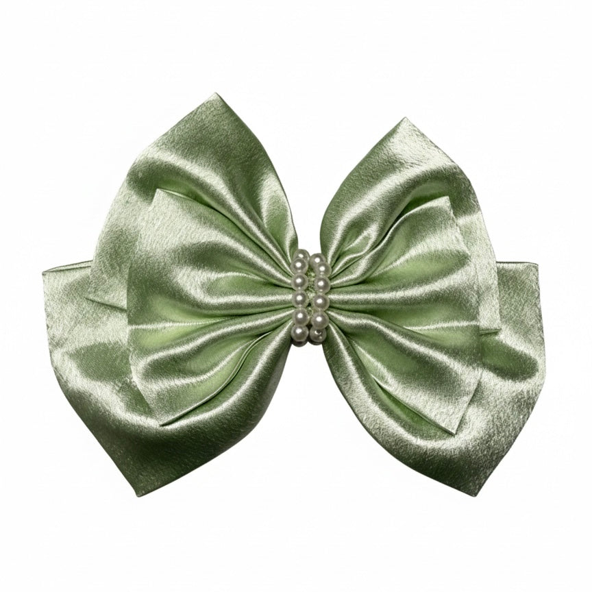 Olive Green Pearl | 3-Layer Satin Bow