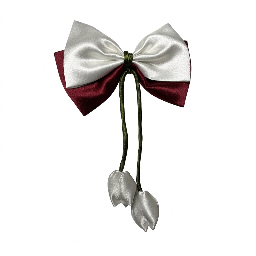 White On Maroon | Tulip 2-Layer Satin Bow