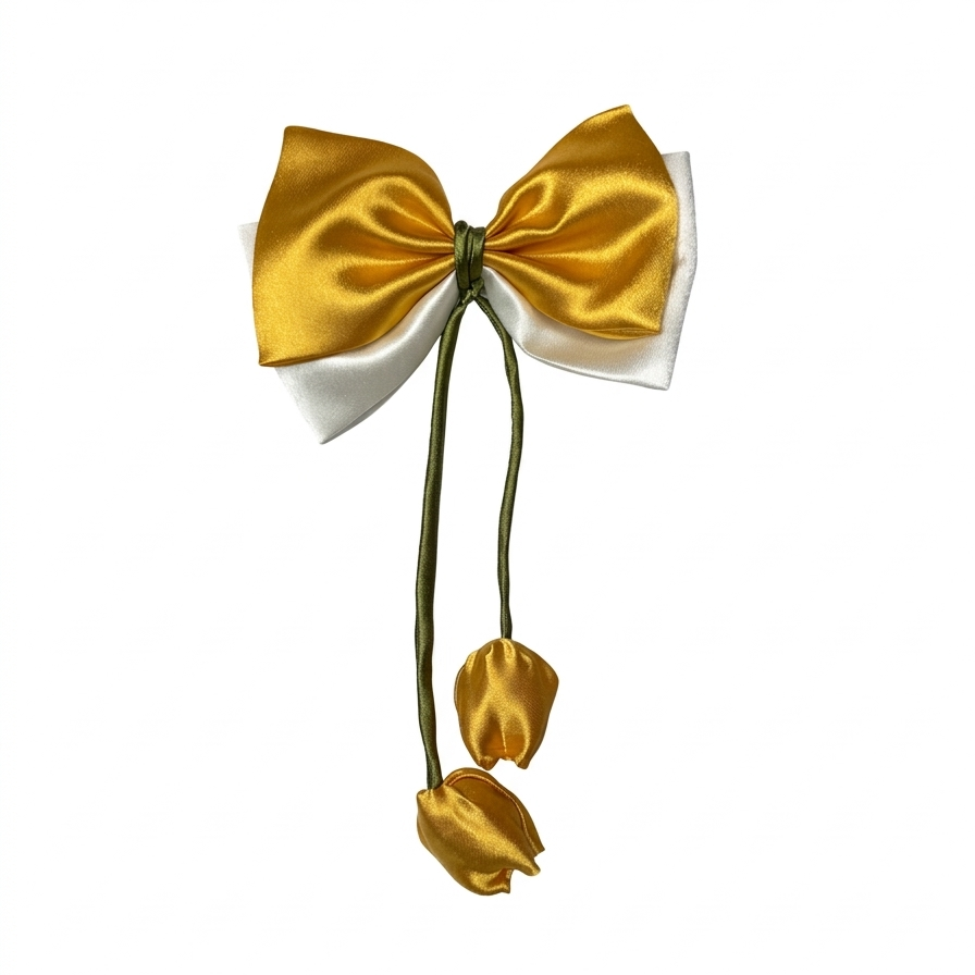 Yellow On Off White | Tulip 2-Layer Satin Bow