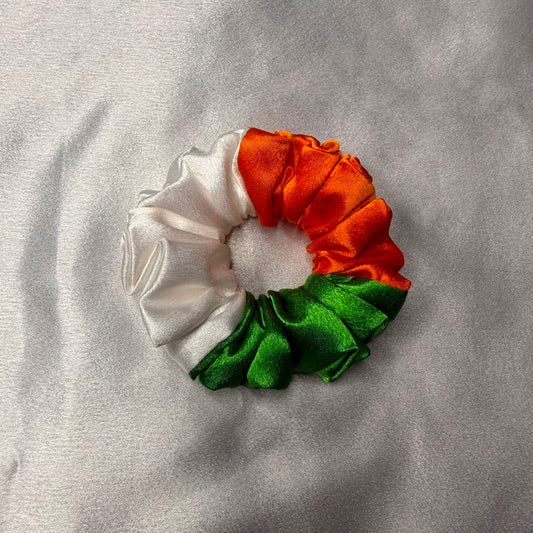 15 August Special Three Shades Satin Scrunchie M Size featuring Saffron White and Green colors by Scrunchies Mall