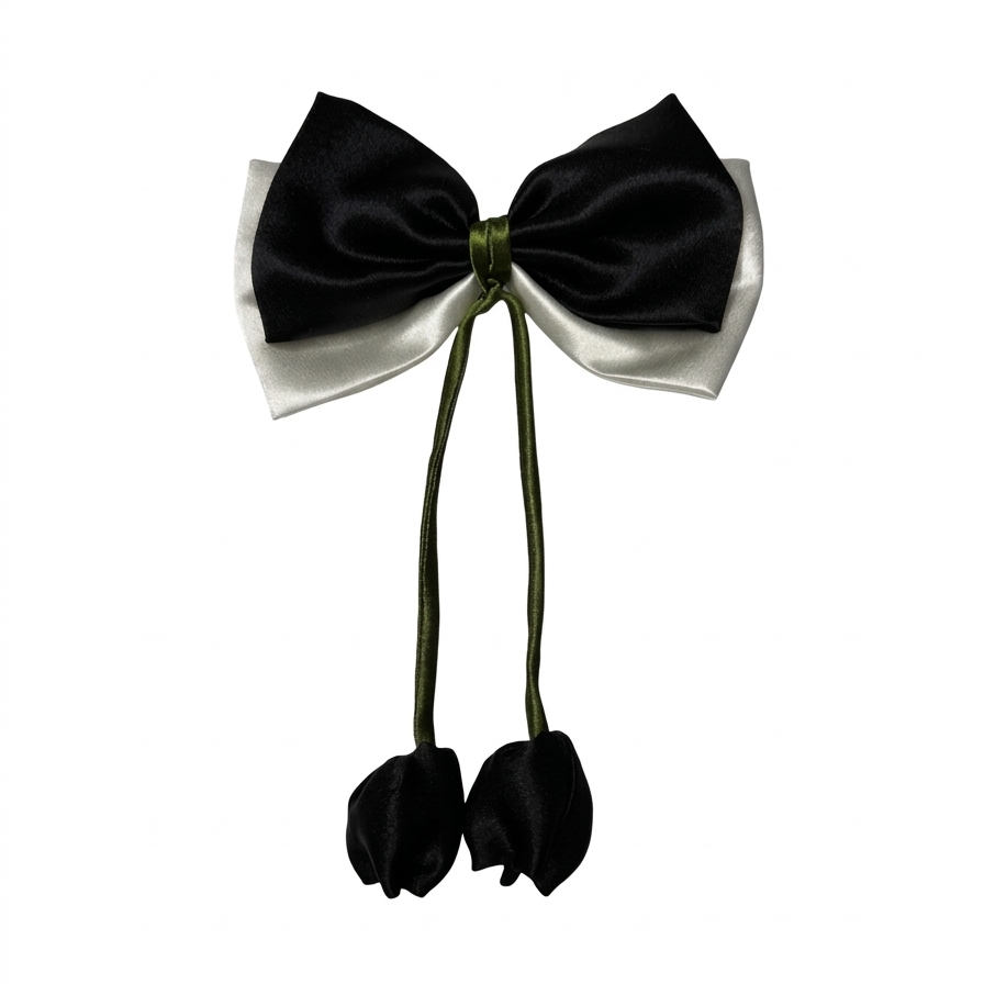 Black On Off White | Tulip 2-Layer Satin Bow