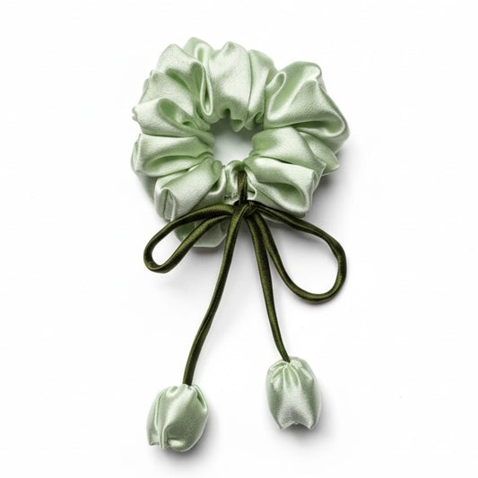 Olive Green Tulip Satin Scrunchie