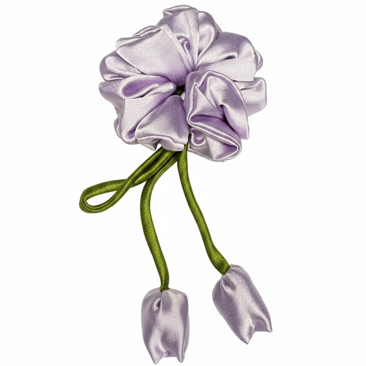 Purple Tulip Satin Scrunchie
