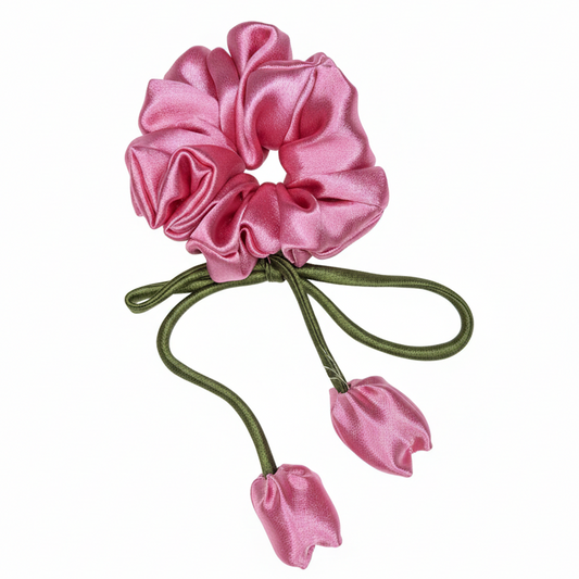 Pink Tulip Satin Scrunchie