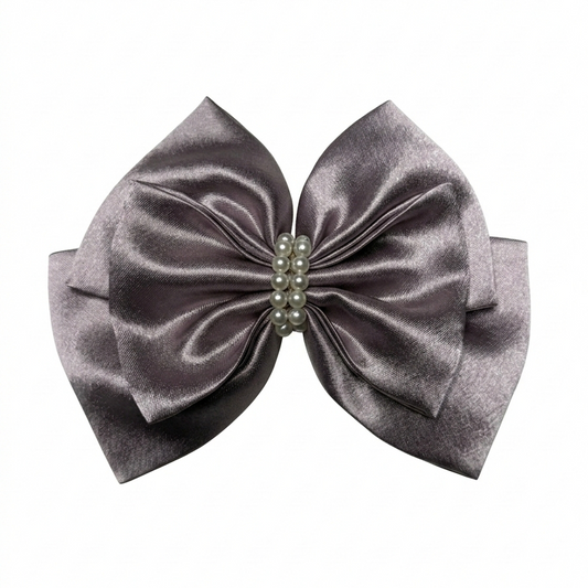 Gunmetal Grey Pearl | 3-Layer Satin Bow