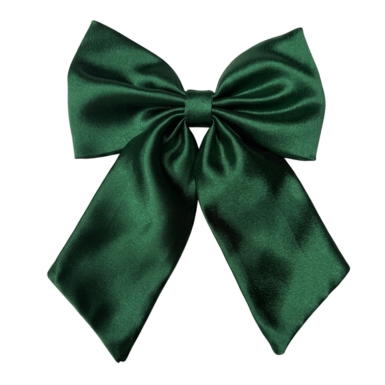 Handcrafted emerald green sailor satin bow with long tails by Scrunchies Mall.