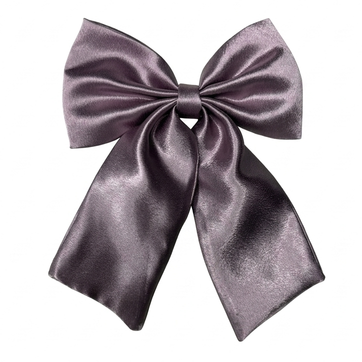 Handcrafted gunmetal grey sailor satin bow with long tails by Scrunchies Mall.