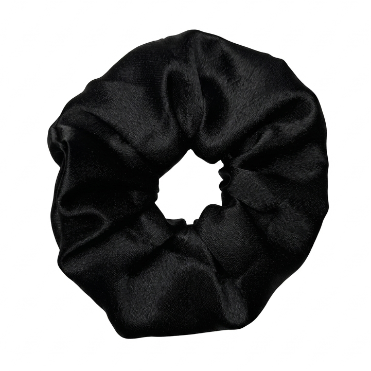 Handcrafted premium black chic XL size satin scrunchie by Scrunchies Mall