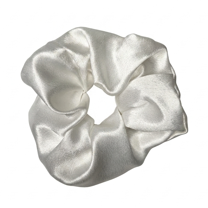Handcrafted premium white pink chic XL size satin scrunchie by Scrunchies Mall
