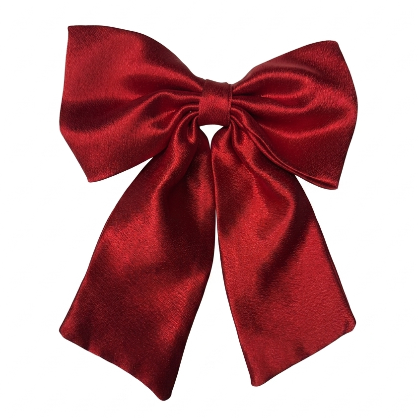 Handcrafted red sailor satin bow with long tails by Scrunchies Mall.