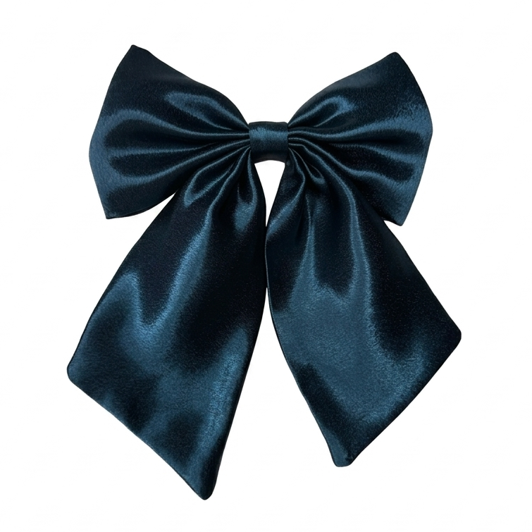 Handcrafted teal blue sailor satin bow with long tails by Scrunchies Mall.