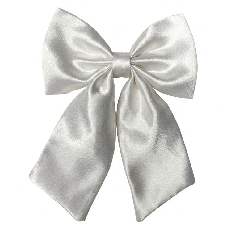 Handcrafted white sailor satin bow with long tails by Scrunchies Mall.