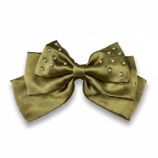 Olive Green Pearl | 3-Layer Satin Bow