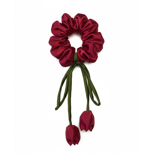 Maroon | Satin Tulips Scrunchies