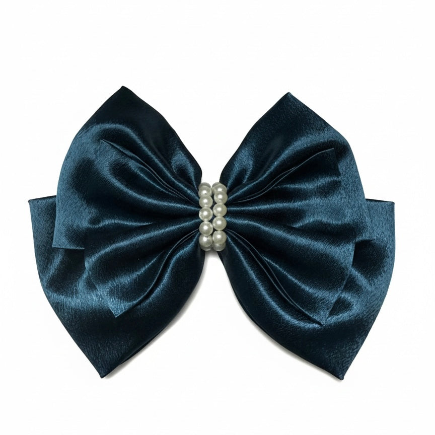 Teal Blue Pearl | 3-Layer Satin Bow