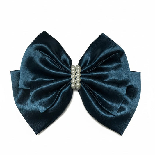 Teal Blue Pearl | 3-Layer Satin Bow