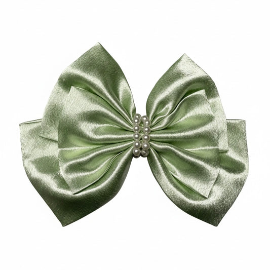 Olive Green Pearl | 3-Layer Satin Bow