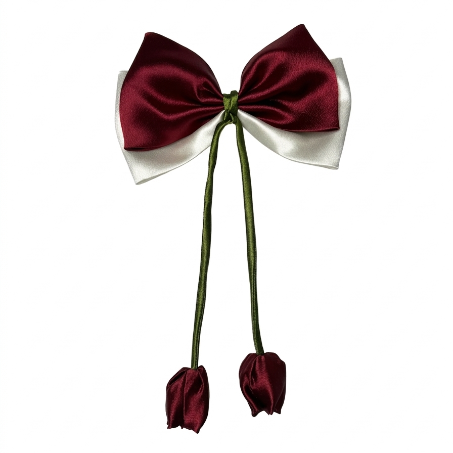 Maroon On Off White | Tulip 2-Layer Satin Bow