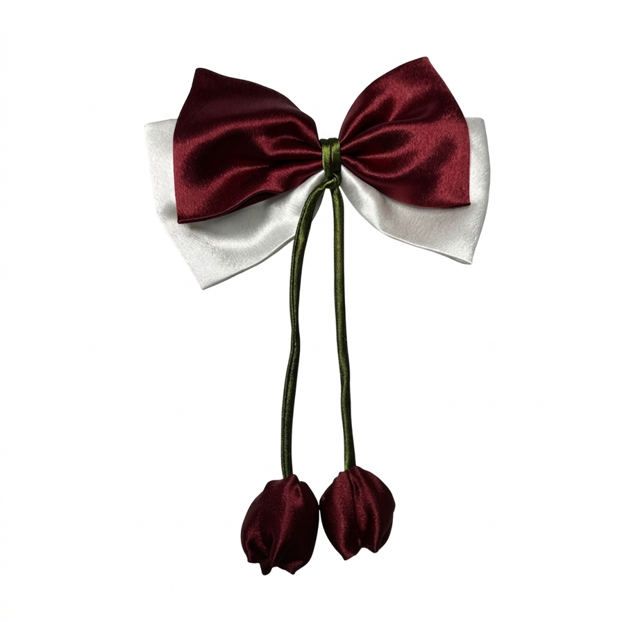 Maroon On White | Tulip 2-Layer Satin Bow