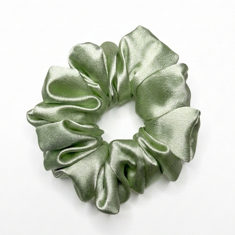 Olive Green Satin Scrunchie