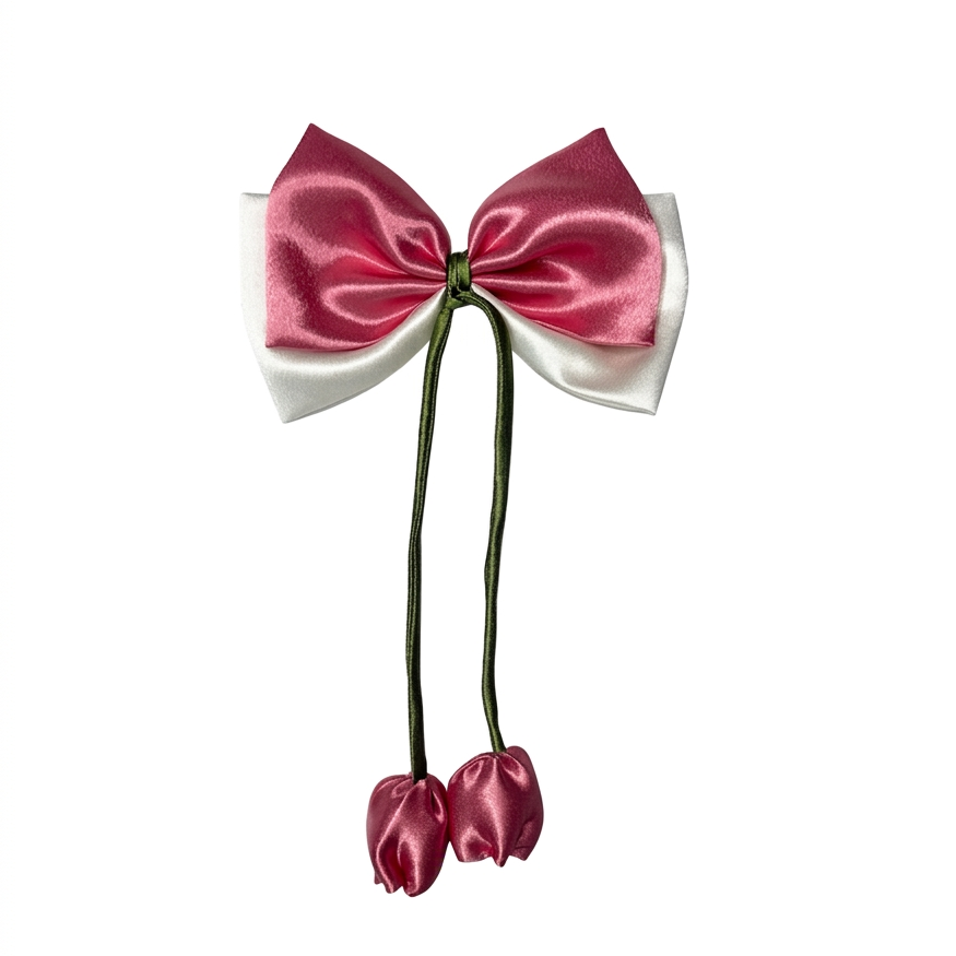 Pink On Off White | Tulip 2-Layer Satin Bow