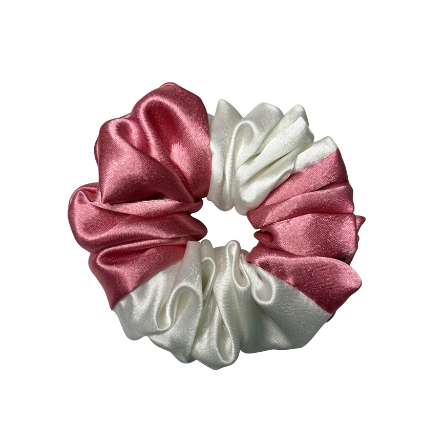 Pink White Satin Scrunchie L