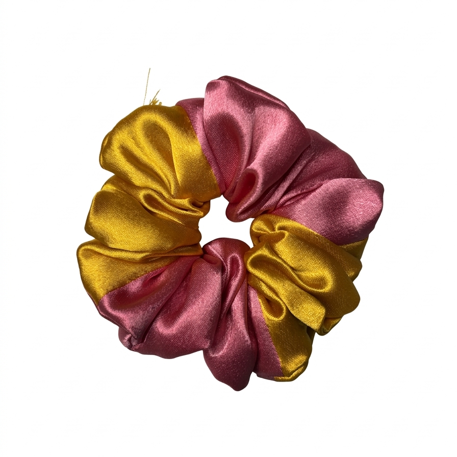 Pink Yellow Satin Scrunchie L