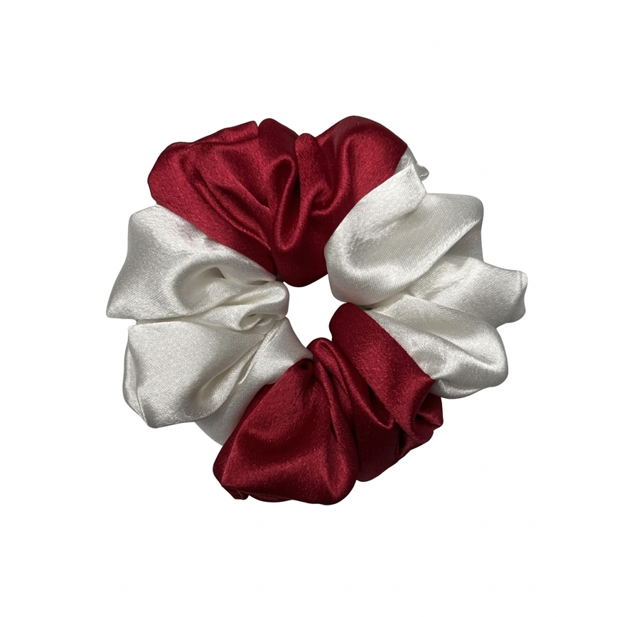 Rich Pink White Satin Scrunchie L
