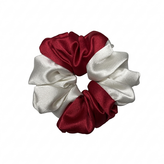 Rich Pink White Satin Scrunchie L