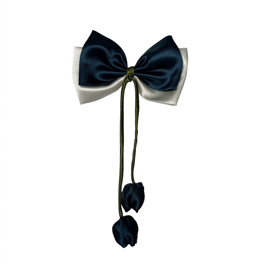 Teal Blue On Off White | Tulip 2-Layer Satin Bow