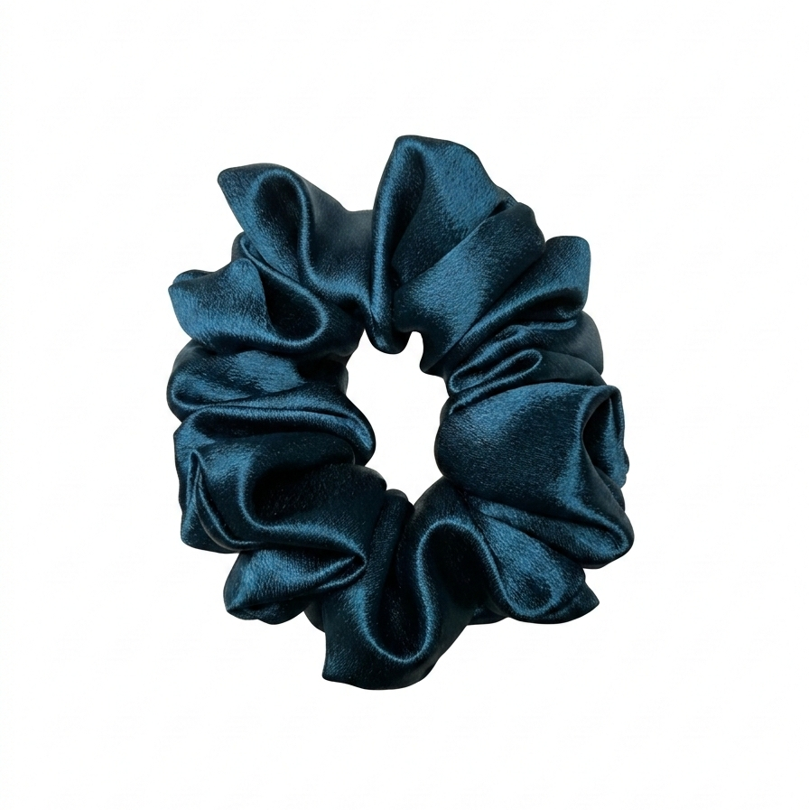 Teal Blue Satin Scrunchie