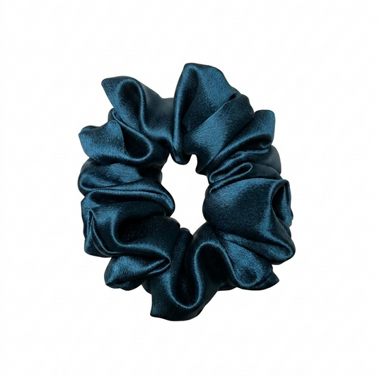 Teal Blue Satin Scrunchie