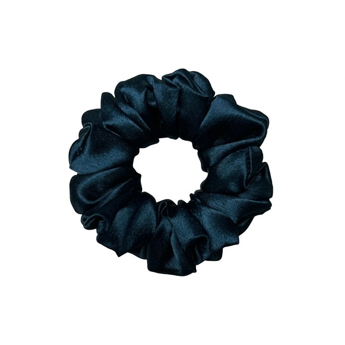 Teal Blue Satin Scrunchie S