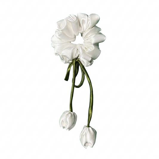 White | Satin Tulip Scrunchies