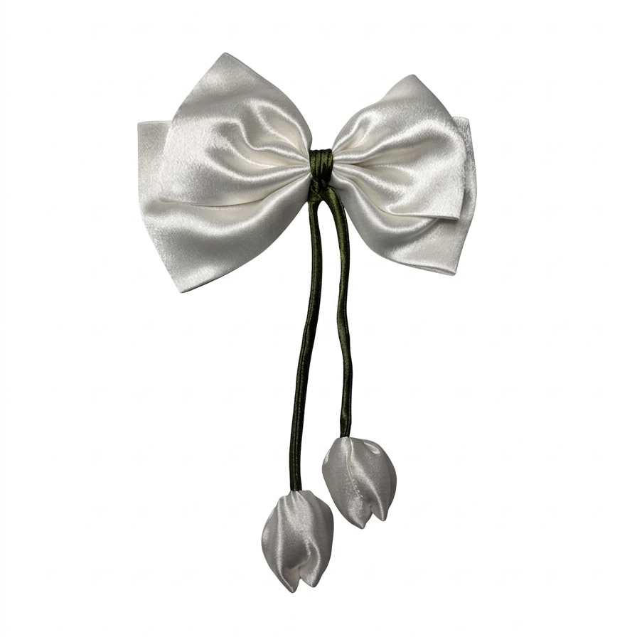 White | Tulip 2-Layer Satin Bow