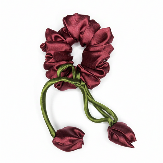 Maroon Tulip Satin Scrunchie