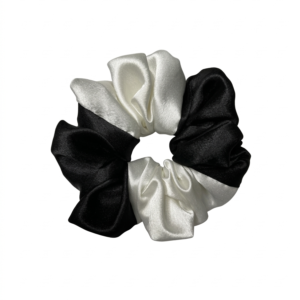 Black White Satin Scrunchie L