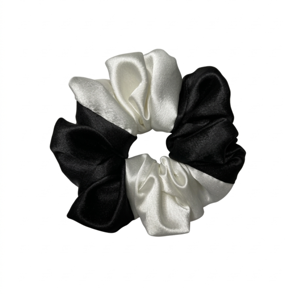 Black_White_Satin_Scrunchie_L Black White Satin Scrunchie L