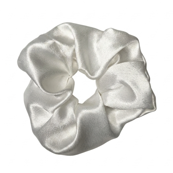 Handcrafted premium white pink chic XL size satin scrunchie by Scrunchies Mall
