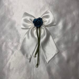 Teal Blue And White Set – Premium Handcrafted Satin Hair Accessories (Set of 2) (Copy) - Image 2